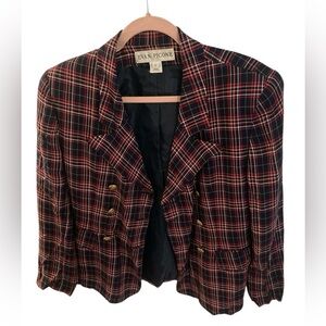 Vintage  Red Black Plaid Blazer by Evan Picone-size 8-Vivienne Westwood vibes!